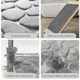 Set Of 3 Bathroom Mat, U-Shaped Contour Mat and Toilet Seat Cover ,Toilet Anti Slip Absorbent Rug, Pebbles Bathtub Decor Carpet, Soft Non Slip Cobblestone Mat, Memory Foam Pebble Shower Mat, Quick Drying Bathroom Mat