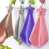 Star Kitchen Cleaning Towel, Microfiber Hanging Hand Towel, Cute Baby Towel, Bathing Towel For Children Kids Bathroom, Soft Hand Drying Towel, Coral Velvet Absorbent Cloth, Sink Towel with Loop, Hand Kitchen Towel Napkin with Ties