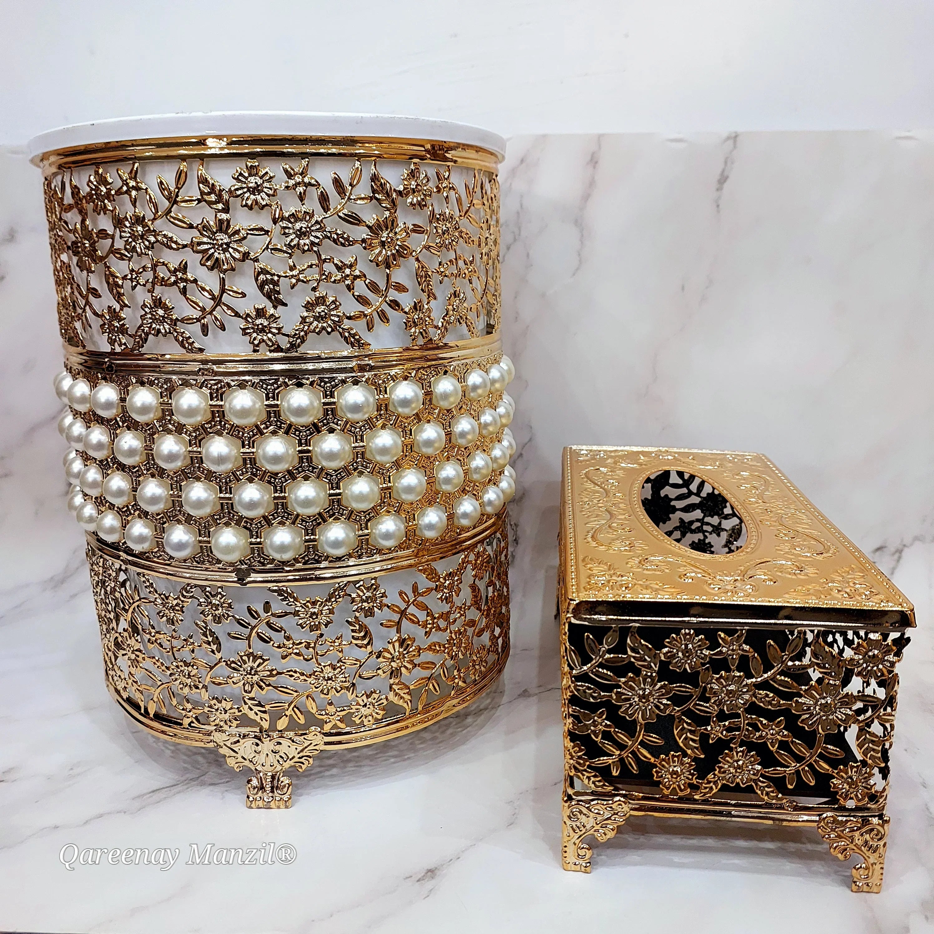 Fancy Waste Bin And Tissue Box Set, Luxury Garbage Bin With Tissue Box, Decorative Crystal Dustbin And Tissue Box