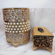 Fancy Waste Bin And Tissue Box Set, Luxury Garbage Bin With Tissue Box, Decorative Crystal Dustbin And Tissue Box