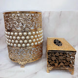 Fancy Waste Bin And Tissue Box Set, Luxury Garbage Bin With Tissue Box, Decorative Crystal Dustbin And Tissue Box