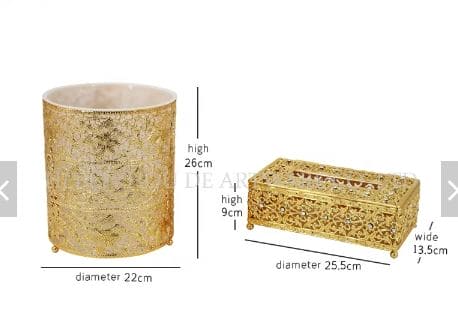 Fancy Waste Bin And Tissue Box Set, Luxury Garbage Bin With Tissue Box, Decorative Crystal Dustbin And Tissue Box