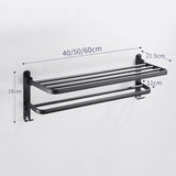 Double Folding Bath Towel Holder, Wall Matte Black Towel Rack, Bath Accessories Organizer, Self Adhesive Towel Bar, Aluminum Alloy Towel Rack, Kitchen Bathroom Shelves with Double Bar, Multifunction Double Towel Bracket