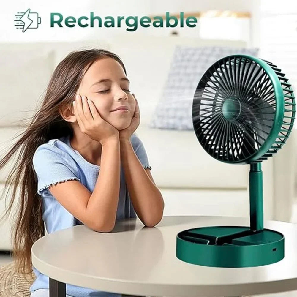 Foldable Table Fan with Adjustable Height & Phone Holder - Rechargeable Desktop Fan