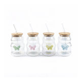 Cute Wavy Textured Glass Tumbler with Butterfly & Bow Decoration