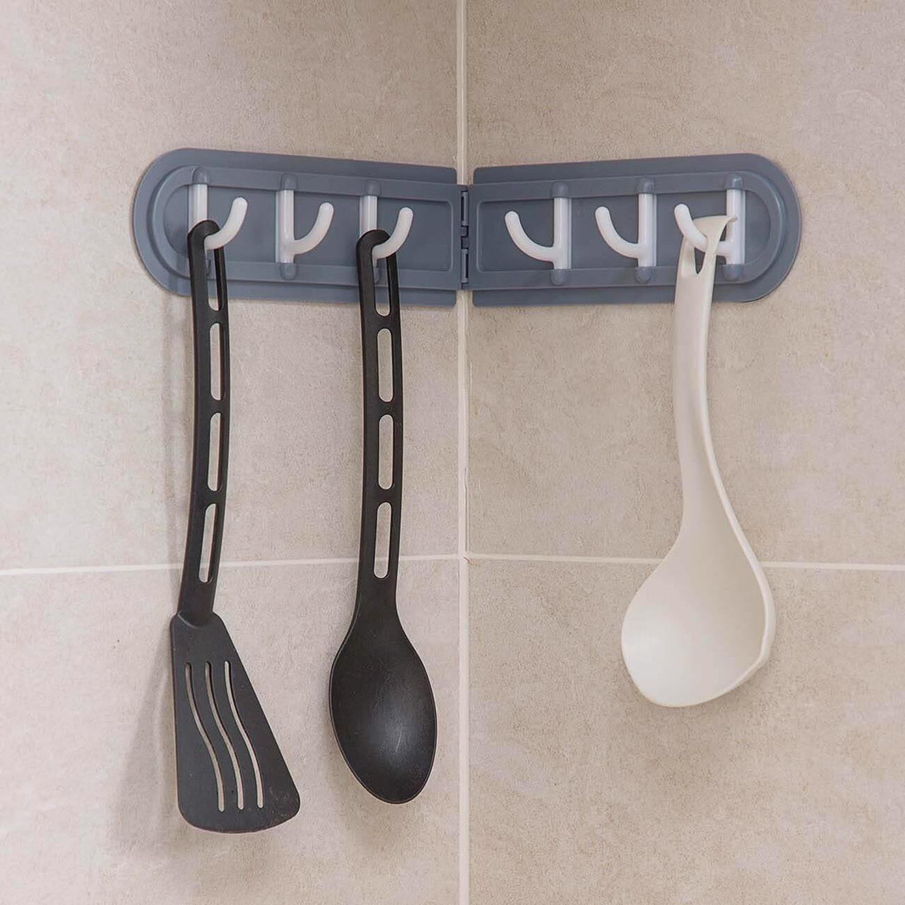 Corner Hanging Hook, Wall-Mounted Corner Wall Hook, Multifunctional Six Hooks Rack, Space-Saving Kitchen Bathroom Hanger