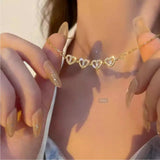 Golden Four Leaf Magnetic Folding Heart Clover Necklace, Dainty Heart Necklace for Women, Zirconia Four Leaf Clover Pendant