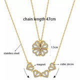 Golden Four Leaf Magnetic Folding Heart Clover Necklace, Dainty Heart Necklace for Women, Zirconia Four Leaf Clover Pendant
