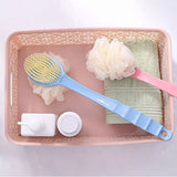 2 In 1 Bathing Scrubbing Long Handle Brush, Shower Body Brush with Bristles and Loofah, Back Scrubber Bath Mesh Sponge with Curved Long Handle, Back Scrubber Body Brush
