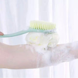 2 In 1 Bathing Scrubbing Long Handle Brush, Shower Body Brush with Bristles and Loofah, Back Scrubber Bath Mesh Sponge with Curved Long Handle, Back Scrubber Body Brush