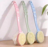 2 In 1 Bathing Scrubbing Long Handle Brush, Shower Body Brush with Bristles and Loofah, Back Scrubber Bath Mesh Sponge with Curved Long Handle, Back Scrubber Body Brush