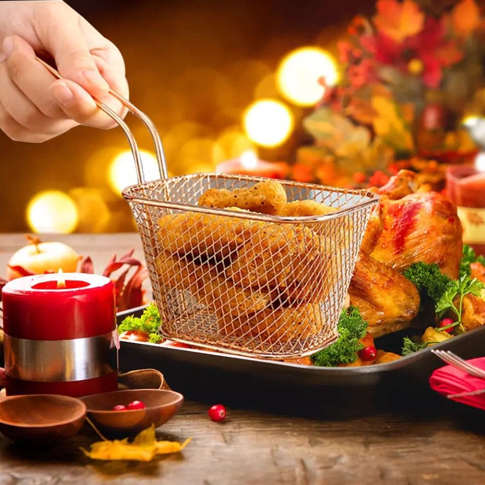 Stainless Steel Square French Fries Frying Basket, French Fries Colander Strainer, Stainless Steel Square Fried Food Filter, Mini Mesh Metal Square Colander Deep Frying Basket, Snack Strainer Cooking Tool