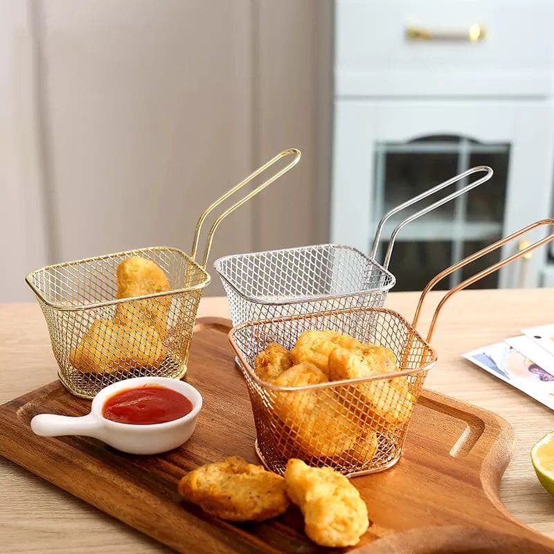 Stainless Steel Square French Fries Frying Basket, French Fries Colander Strainer, Stainless Steel Square Fried Food Filter, Mini Mesh Metal Square Colander Deep Frying Basket, Snack Strainer Cooking Tool