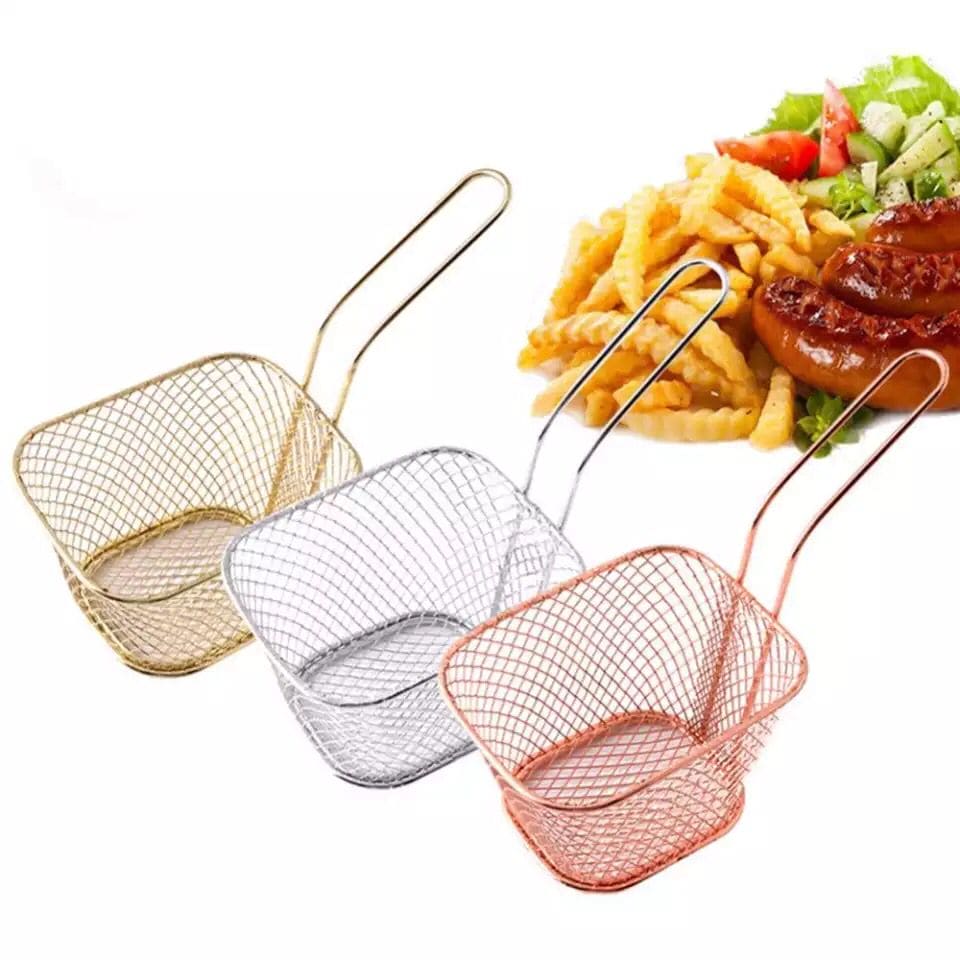 Stainless Steel Square French Fries Frying Basket, French Fries Colander Strainer, Stainless Steel Square Fried Food Filter, Mini Mesh Metal Square Colander Deep Frying Basket, Snack Strainer Cooking Tool