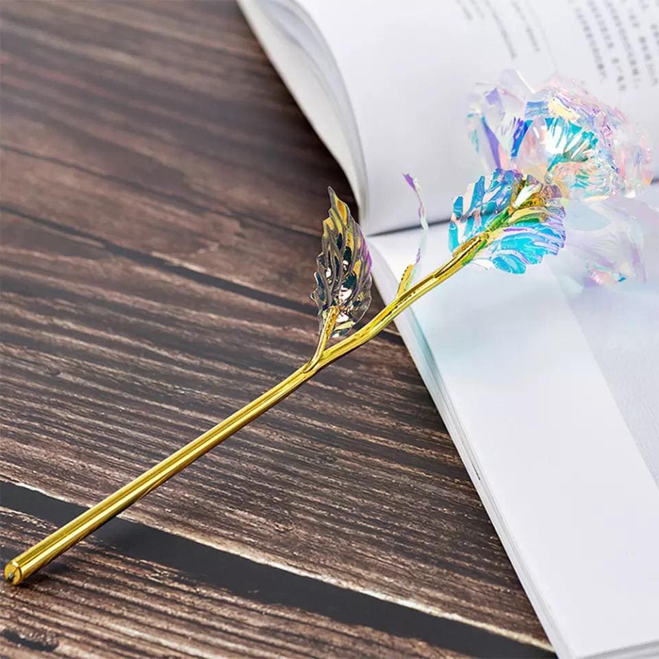24K Almunium Foil Plated Gold Rose, Glided Gold Crystal Artificial Rose, Plastic Colorful Rose With Love Shape Base for Valentine's Day