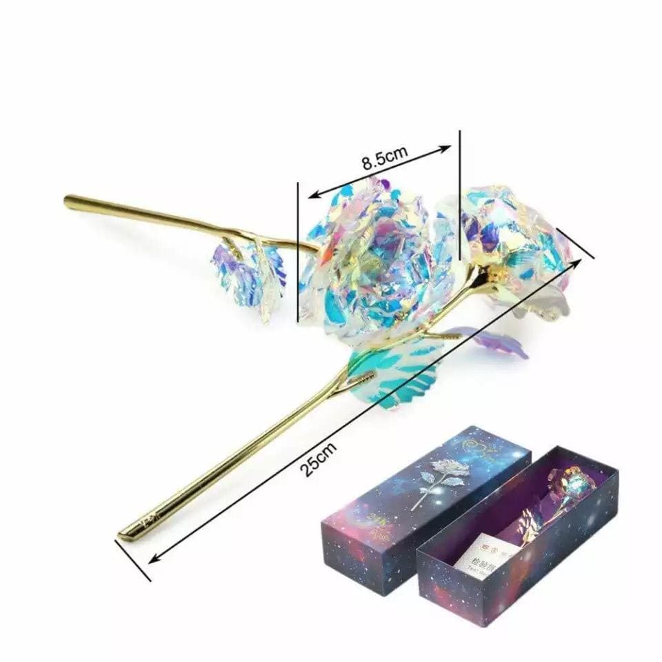 24K Almunium Foil Plated Gold Rose, Glided Gold Crystal Artificial Rose, Plastic Colorful Rose With Love Shape Base for Valentine's Day