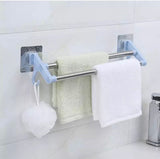 Stainless Steel Wall Mounted Double Shelf Bathroom Towel Rack, Self Adhesive Bath Wall Shelf with 2 Hooks, Wall Mounted Non Perforated Kitchen Utensils Rack