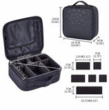 Diamond PU Travel Cosmetic Bag, Portable Cosmetic Bag With Adjustable Dividers, Makeup Brush Organizer, Makeup Suitcase For Women
