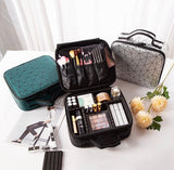 Diamond PU Travel Cosmetic Bag, Portable Cosmetic Bag With Adjustable Dividers, Makeup Brush Organizer, Makeup Suitcase For Women