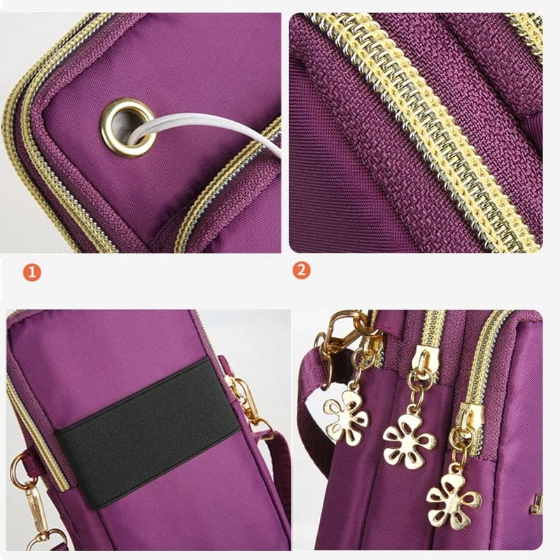 Mobile Wallet Bag, Women Fashion Women Cross Body Bag, 3 Layer Mobile Pouch With Headphone Plug, Casual Waterproof Nylon Crossbody Bag, Small Cell Phone Handbag, Purse Sports Pouch Bag, Universal Mobile Phone Bag