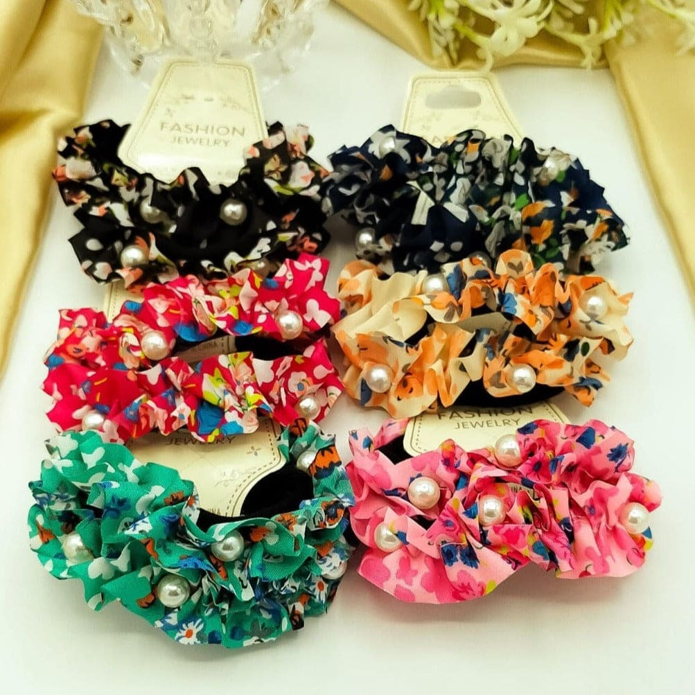 Pack of 6 Hair Scrunchies, Elastic Bands Ponytail Holder, Ties Rope Chiffon Headband,  Anti-Hair-Breakage Ponies Set for Girls, Women
