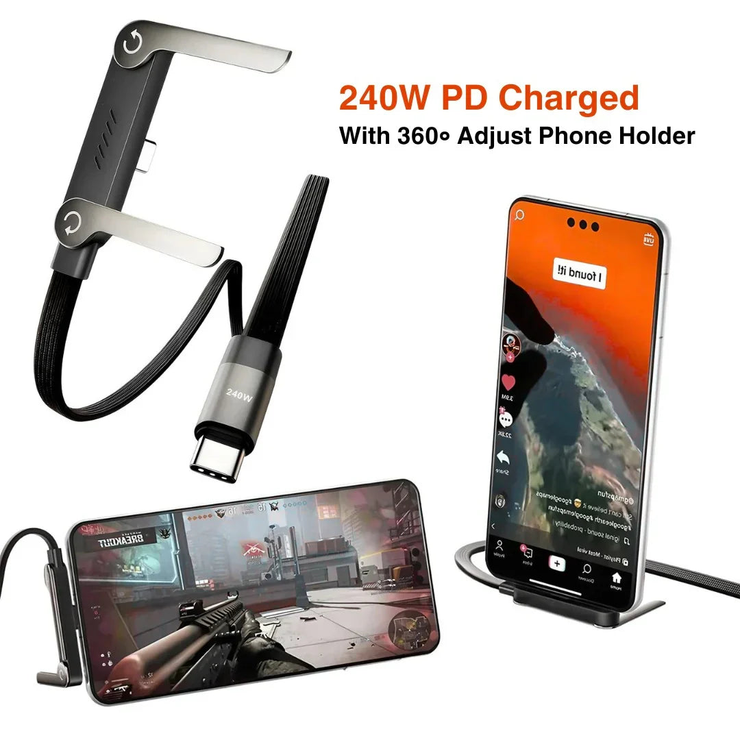 2-in-1 Type-C Fast Charging Cable with Foldable Phone Stand