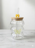 Cute Wavy Textured Glass Tumbler with Butterfly & Bow Decoration