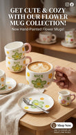 Hand-Painted Flower Ceramic Mug | Cute Coffee Cup Set