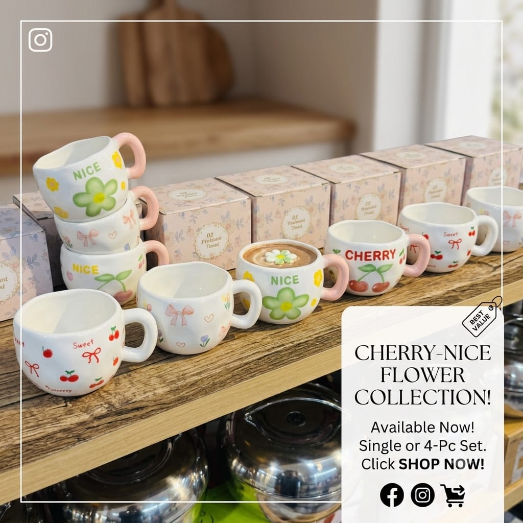 Hand-Painted Flower Ceramic Mug | Cute Coffee Cup Set