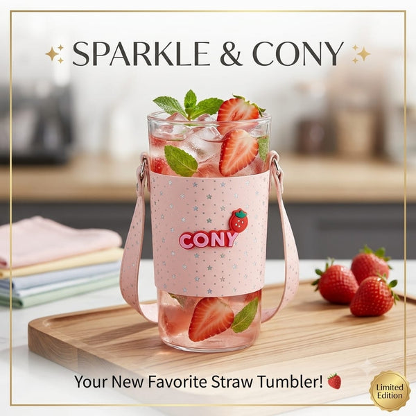 Glass Tumbler with Strap & Charm | Cute Sling Cup