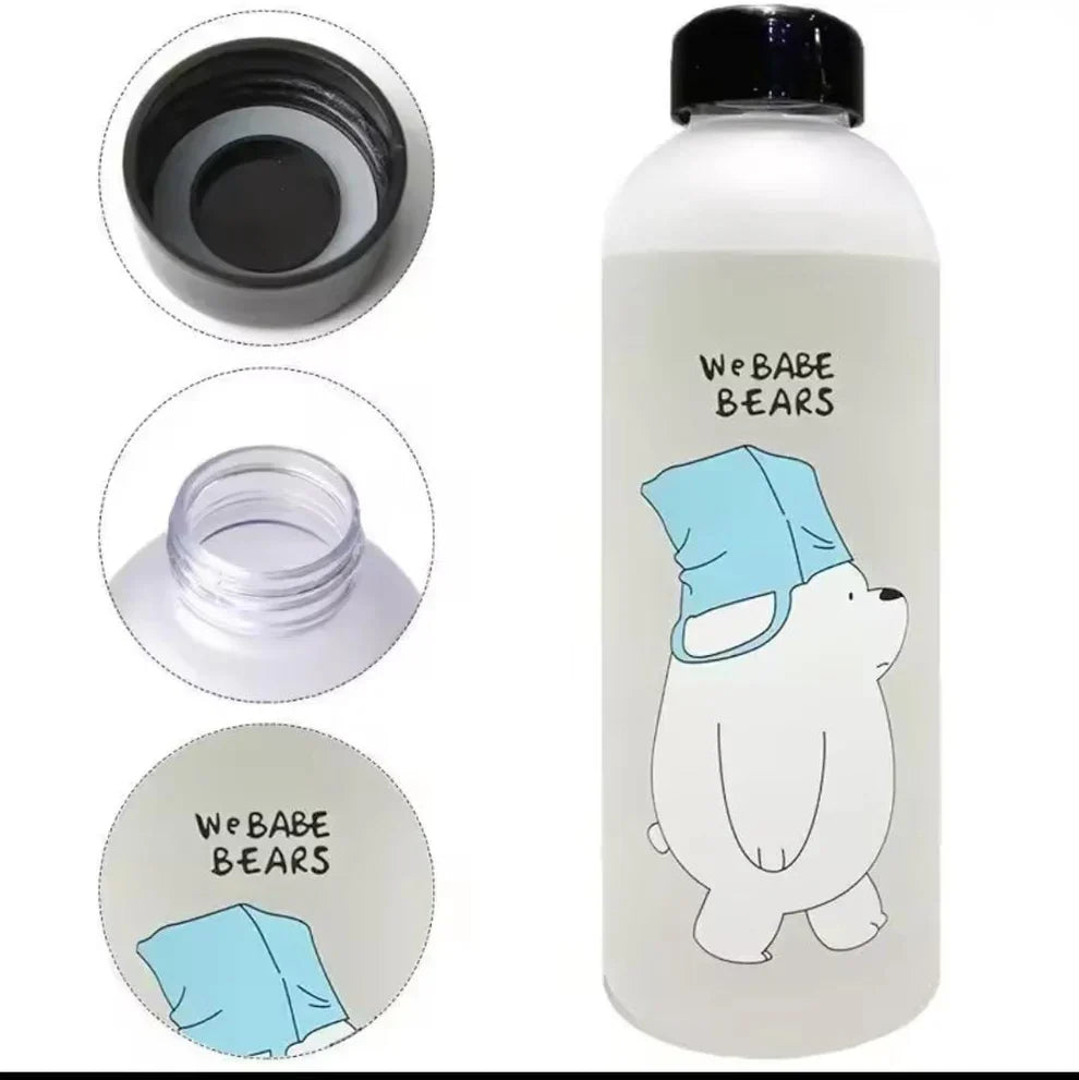 Cute Bear Bottle – Frosted Water Bottle with Straw & Direct Drink Lid – 1000ML