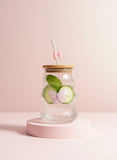 Cute Wavy Textured Glass Tumbler with Butterfly & Bow Decoration