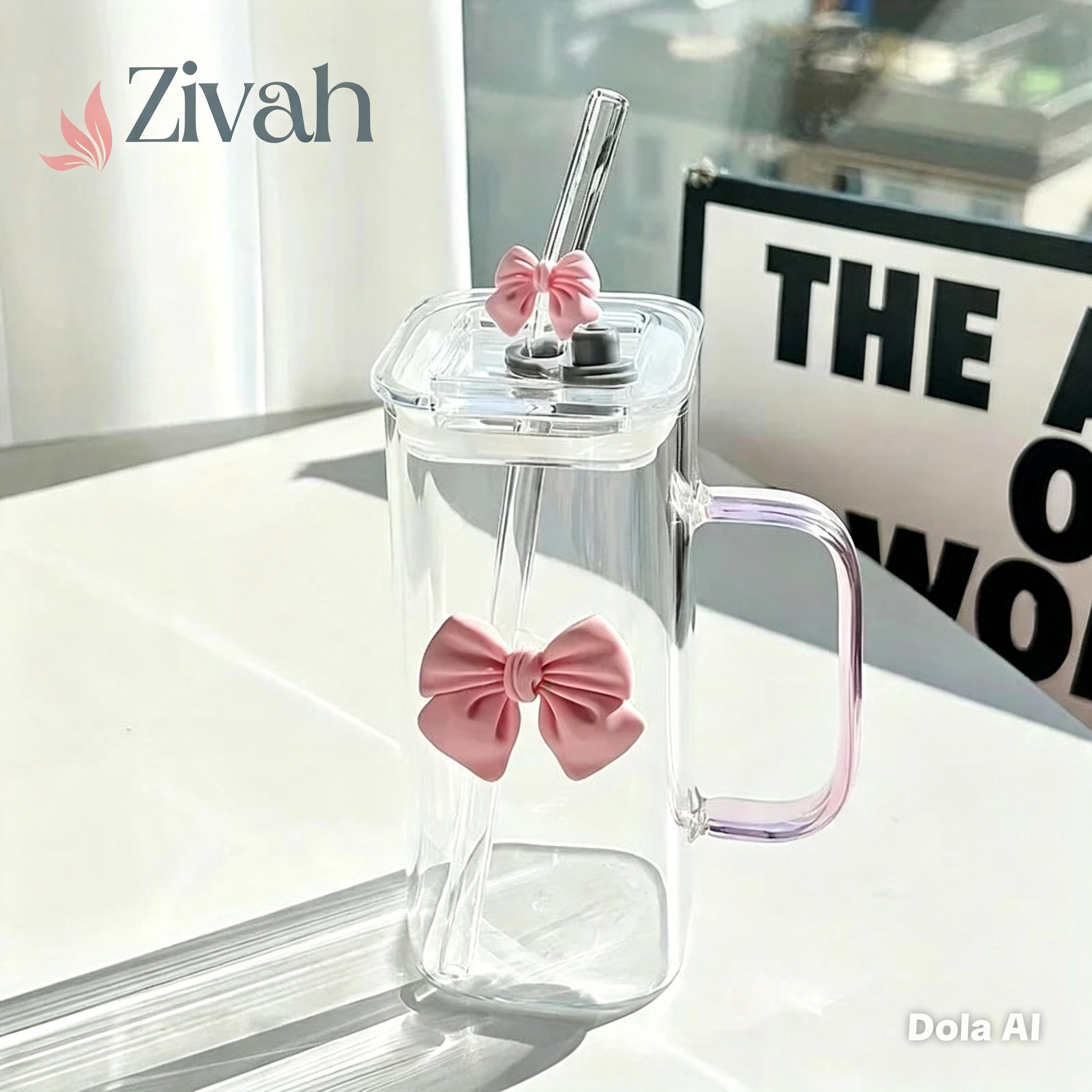 Glassium Bow Tumbler Mug With Straw - 400Ml