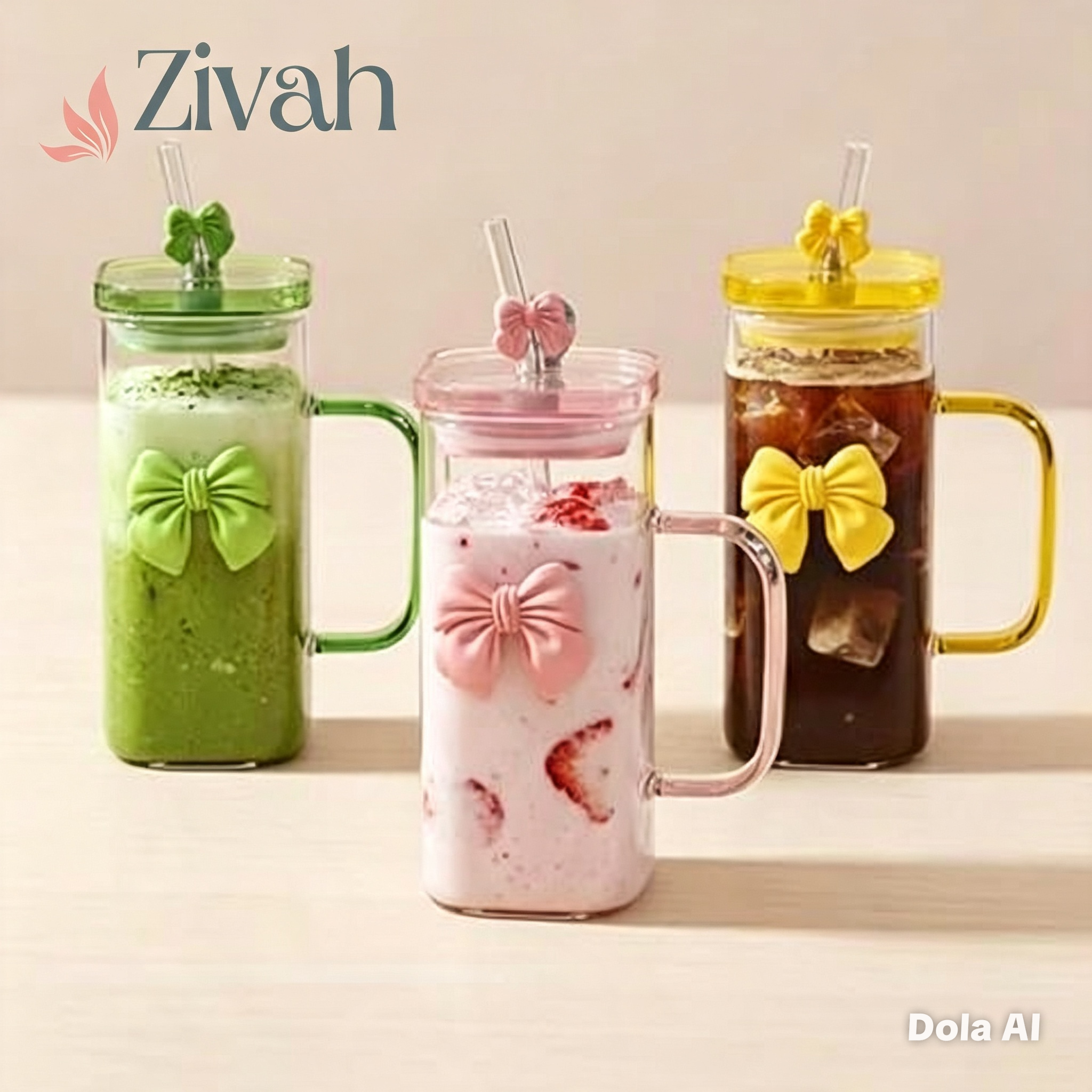 Glassium Bow Tumbler Mug With Straw - 400Ml