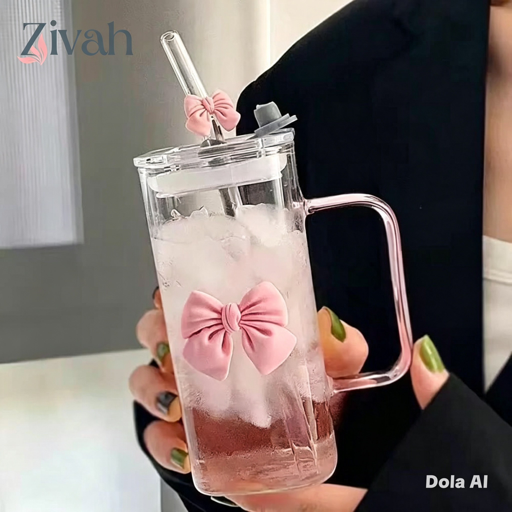 Glassium Bow Tumbler Mug With Straw - 400Ml