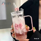 Glassium Bow Tumbler Mug With Straw - 400Ml
