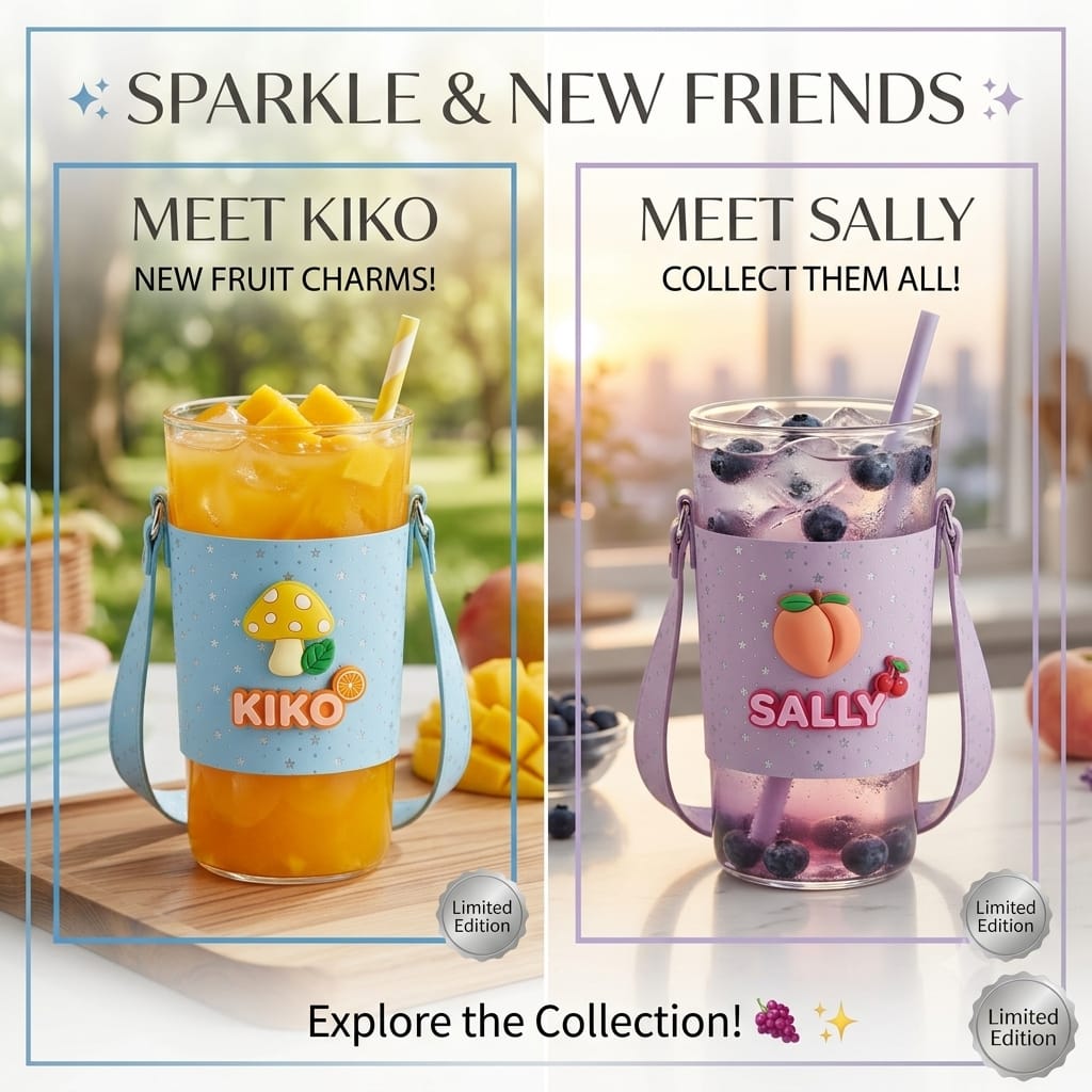 Glass Tumbler with Strap & Charm | Cute Sling Cup