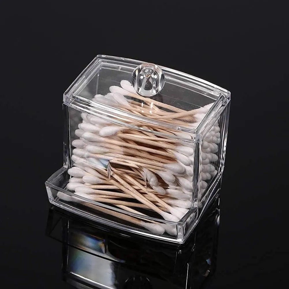 Acrylic Cotton Swabs Storage Holder Box – Transparent Makeup Organizer with Lid