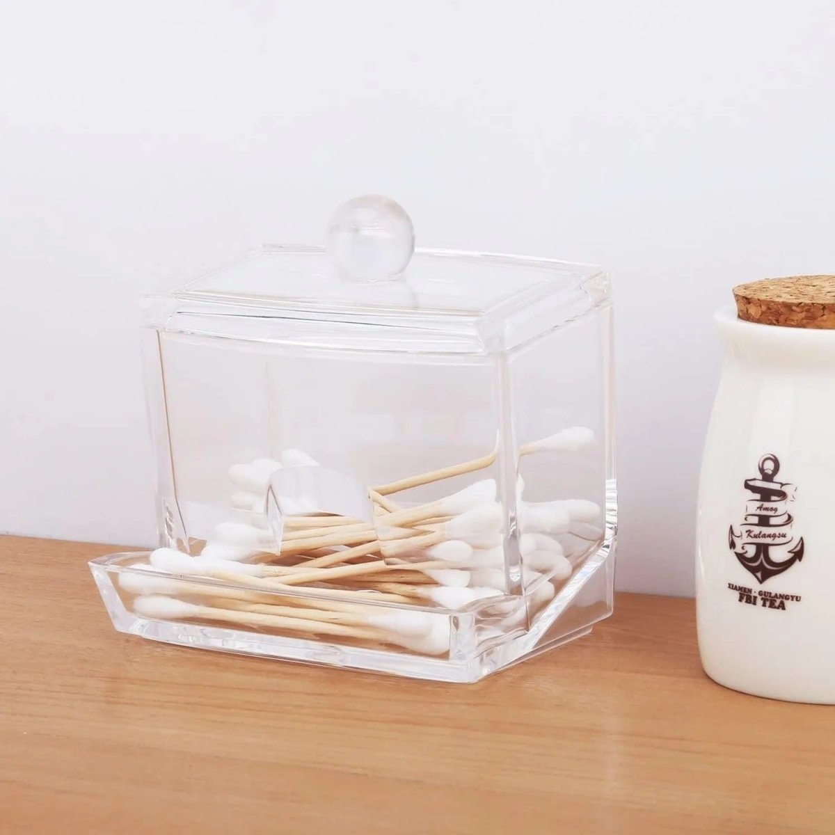 Acrylic Cotton Swabs Storage Holder Box – Transparent Makeup Organizer with Lid