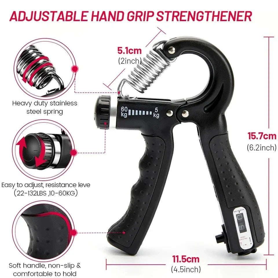 Adjustable Hand Grip Strengthener with Digital Counter – 10–60kg Hand Gripper for Forearm, Wrist & Finger Exercise