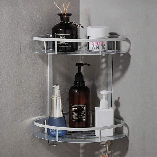 Aluminium Wall Mounted 2 Layer Corner Rack – Bathroom & Kitchen Storage Organizer
