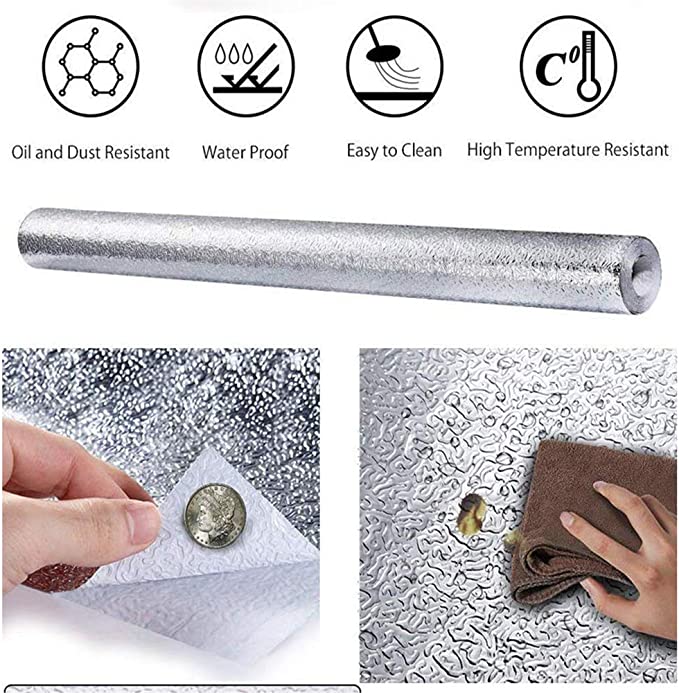 Aluminum Foil Roll 60x200cm – Self Adhesive, Oil & Waterproof Sticker