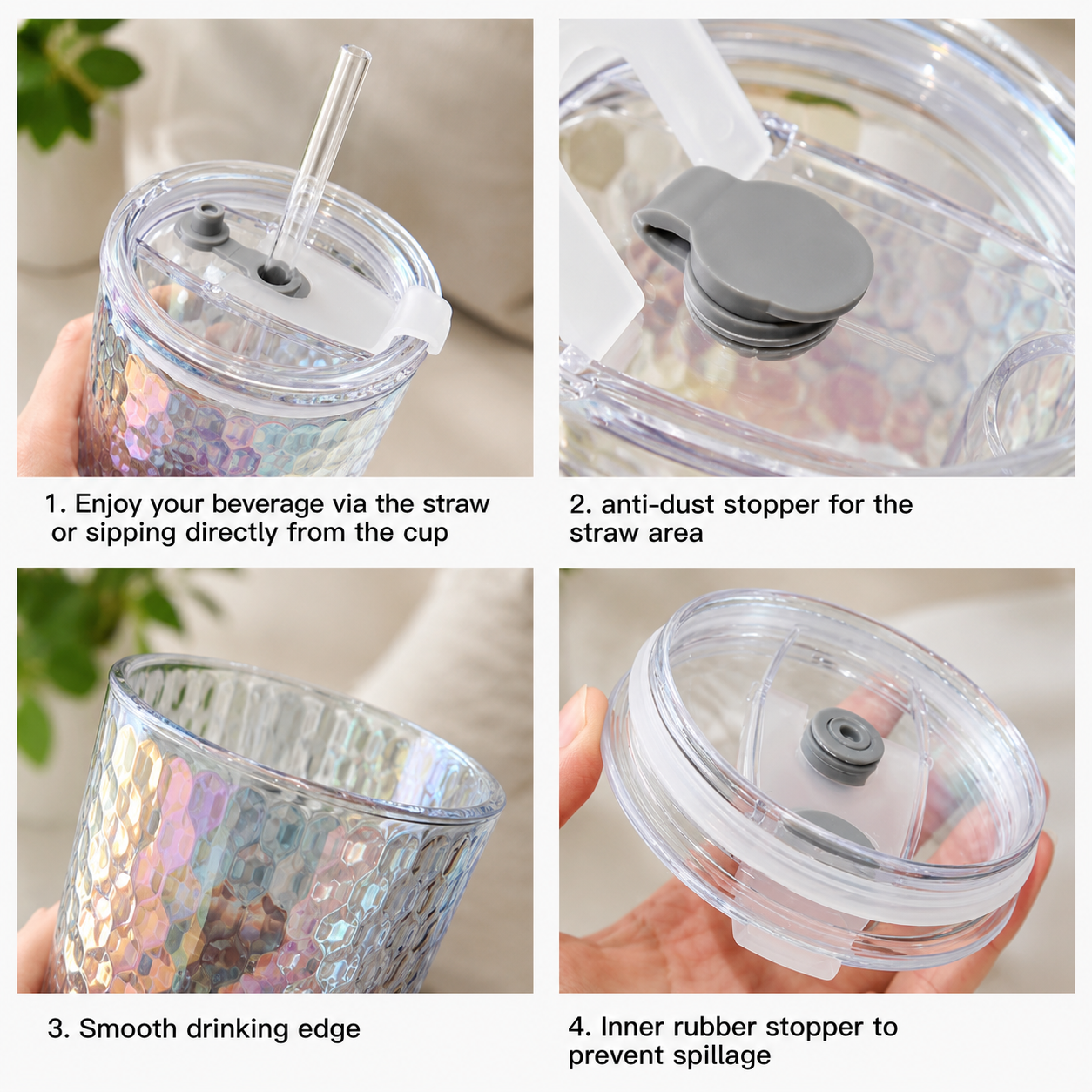Aurora Crystal Glass Tumbler with Lid & Glass Straw | Premium Iridescent Drink Cup for Coffee, Tea & Cold Beverages