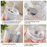 Aurora Crystal Glass Tumbler with Lid & Glass Straw | Premium Iridescent Drink Cup for Coffee, Tea & Cold Beverages