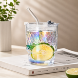 Aurora Crystal Glass Tumbler with Lid & Glass Straw | Premium Iridescent Drink Cup for Coffee, Tea & Cold Beverages