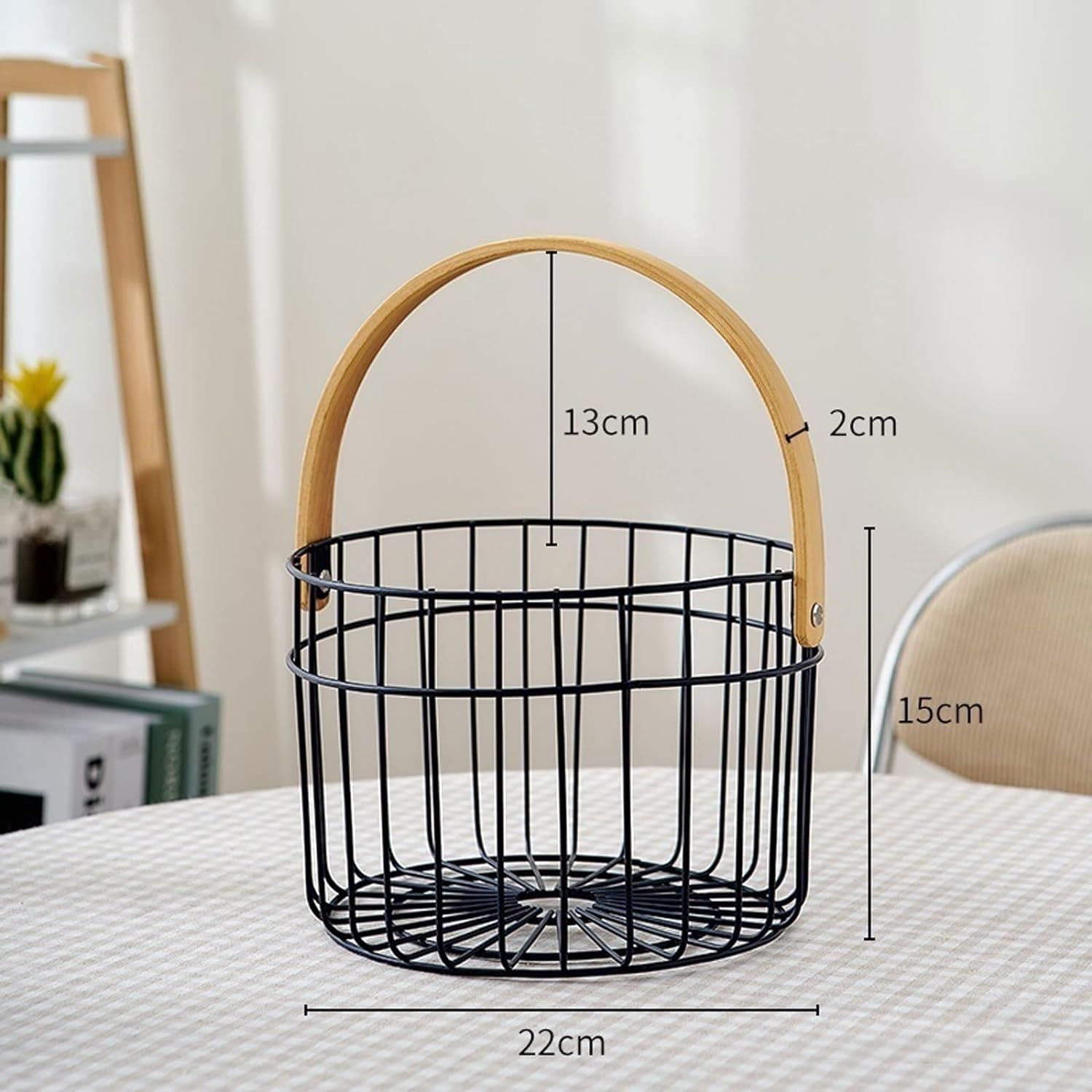 Wooden Handle Iron Basket, Metal Fruit Bowl, Portable Storage Basket, Wrought Iron Modern Sundries Basket, Multipurpose Metal Wire Storage Basket, Home Supplies Picnic Basket