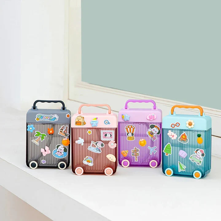 Cute Suitcase Straw Water Bottle, 450ml Plastic Water Cup with Straw Briefcase Shape Kids Water Bottle, Portable Drinking Cup for Girls Boys School, Easy to Carry Sports Bottles for Girls and Boys