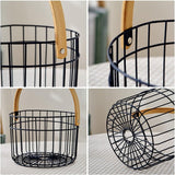Wooden Handle Iron Basket, Metal Fruit Bowl, Portable Storage Basket, Wrought Iron Modern Sundries Basket, Multipurpose Metal Wire Storage Basket, Home Supplies Picnic Basket