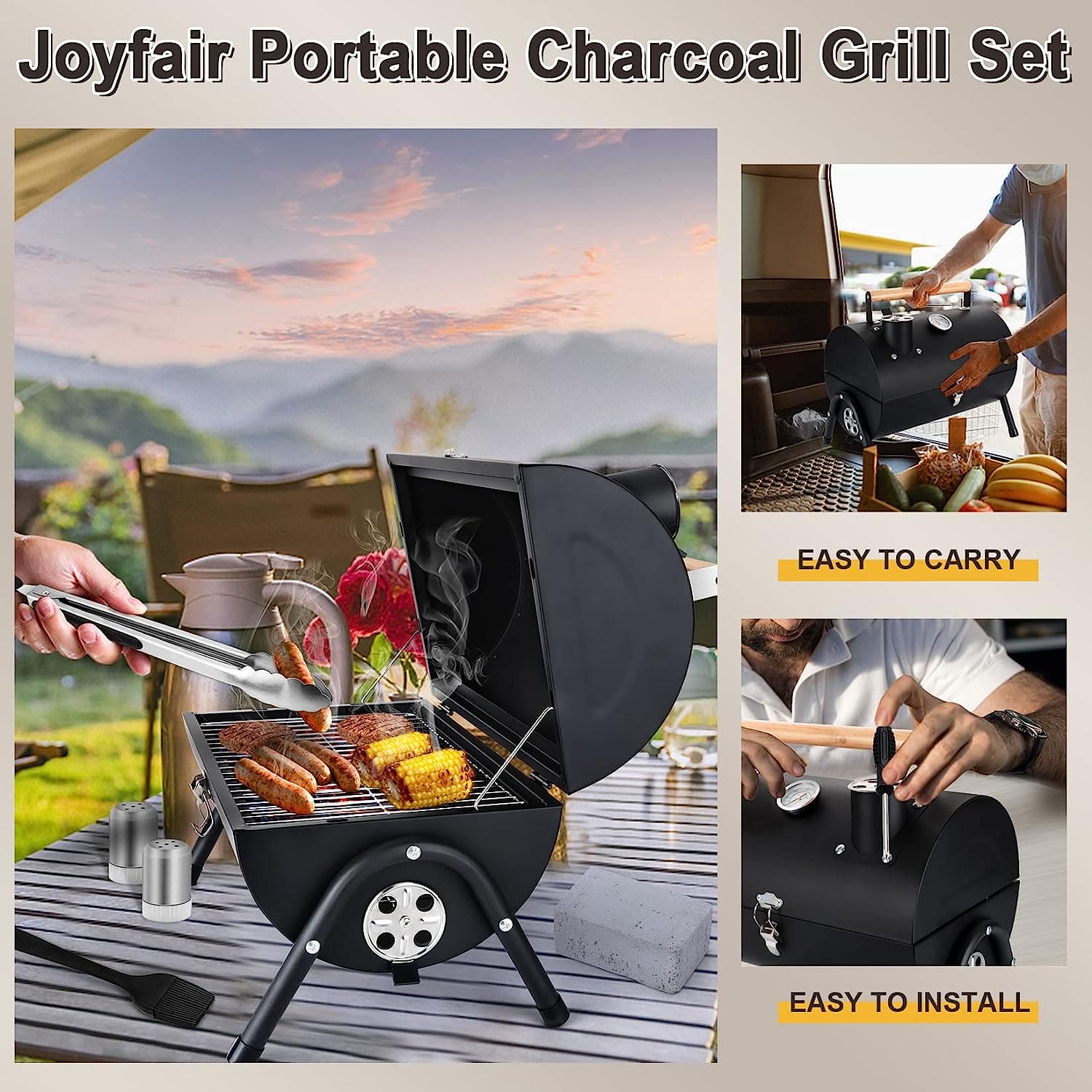 Round Folding BBQ Grill, Outdoor Tabletop Barbecue Grill, Multifunctional Portable Charcoal Grill, Compact Camping Grills for Outdoor Cooking, Smokey Charcoal Grill, Small Charcoal BBQ Grill Kitchen Cooking Tools, Counter Top Double Sided BBQ Oven