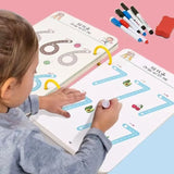 Level 1 Magical Tracing 32 Pages Work Book With Pen, Reusable Calligraphy Copy Book, Practice Drawing Book, Kids Educational Learning Book, Logic Thinking Training Notebook, Practice Copy Control Training Book